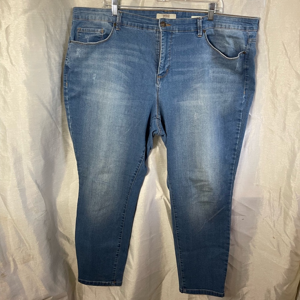 Plus Size Denim Blue Skinny Ankle Boho Stone-washed Jeans